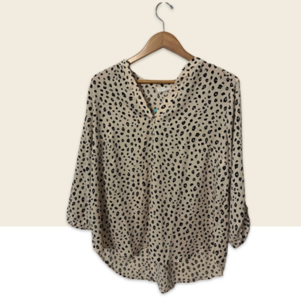Cream and black leopard animal print chiffon georgette blouse NWT New with tags